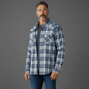 Cody James Mens Blue Brown Plaid Long Sleeve Western Snap Shirt Large Cotton